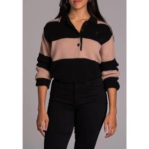 NEW N°21 stripe polo sweater in powder rose / black